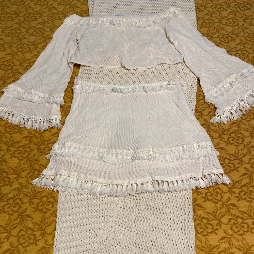 Mango White Skirt Set with Ruffle Details